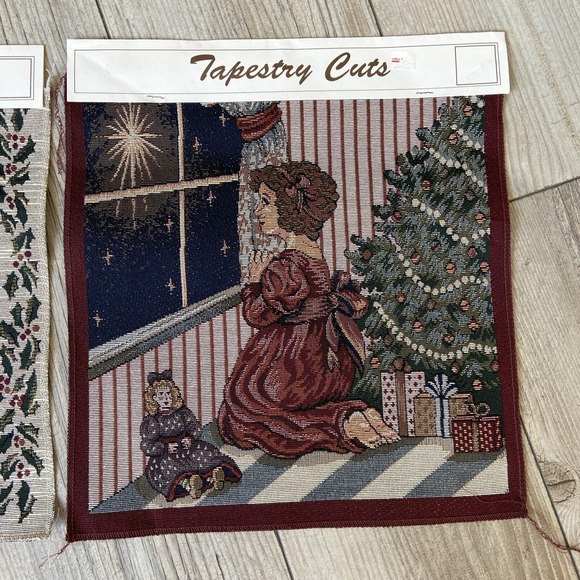 Vtg Tapestry Panel Pillow Craft Woven Victorian Christmas Sleigh & Praying Child - Picture 3 of 5